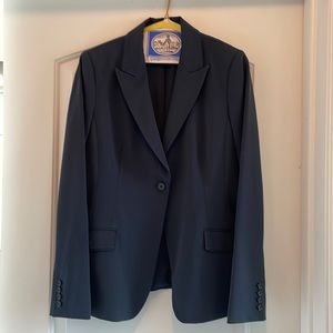 Tahari vintage suit, smoky blue, flared pants, size 10.